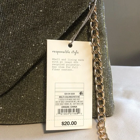 NWT a new day Glitter Envelope Crossbody with Gold Chain - Picture 4 of 5